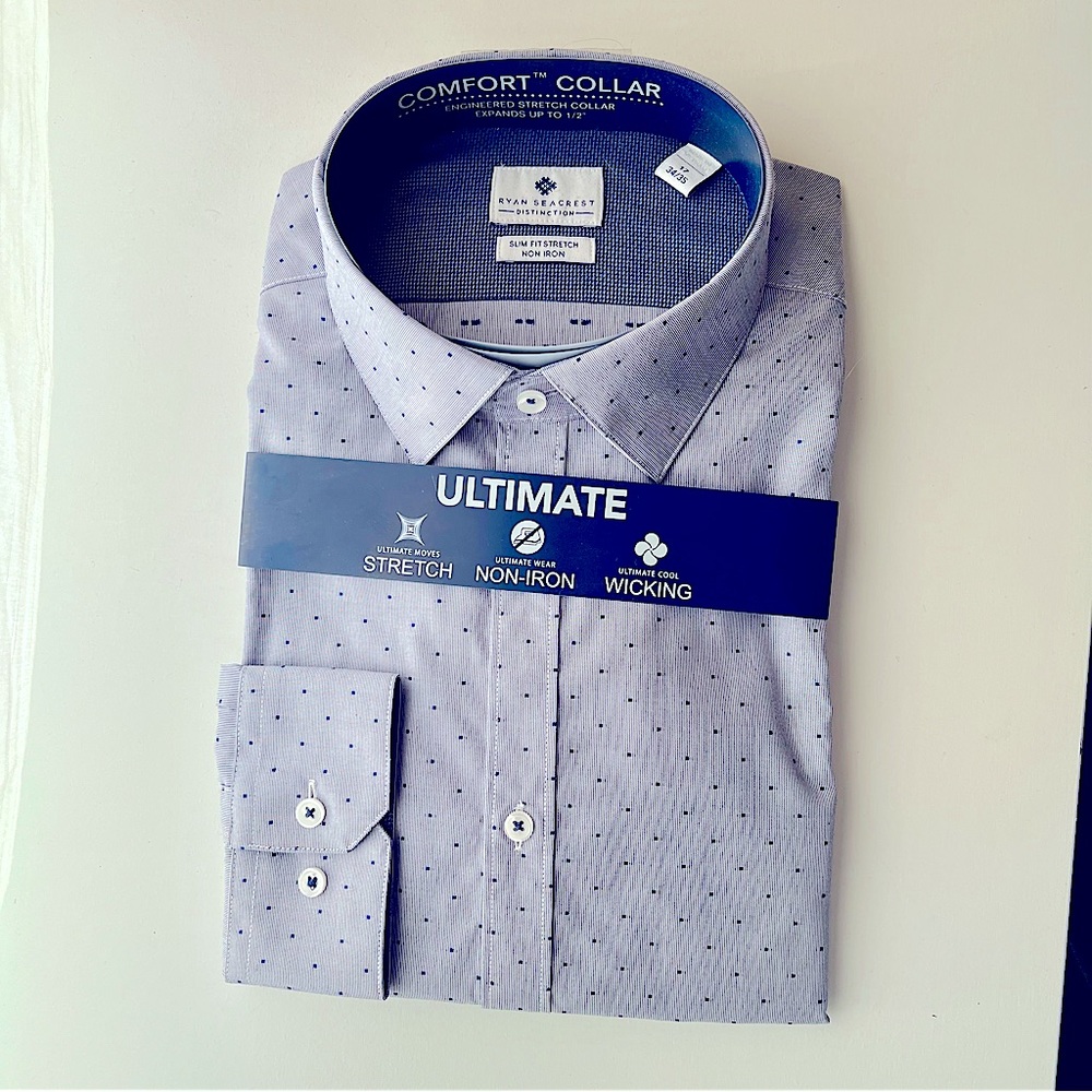 RYAN SEACREST - Distinction Blue Dress Shirt - Stretch & Non-Iron
